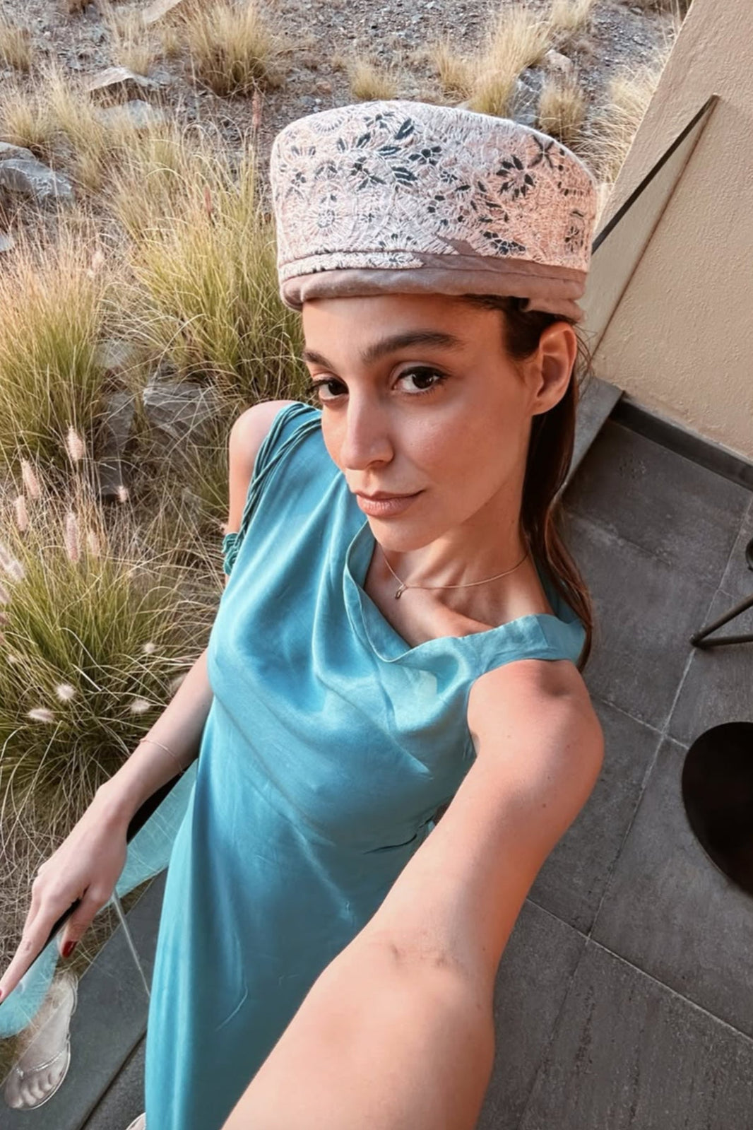 Chiara Piscedda in Blue Cascata Dress