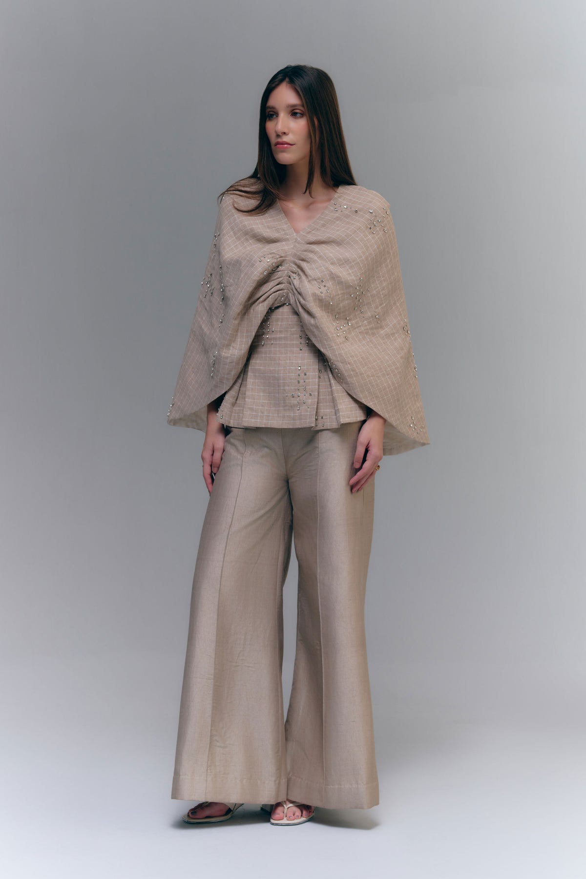 JAPA DRAPED CAPE - WARM TAUPE
