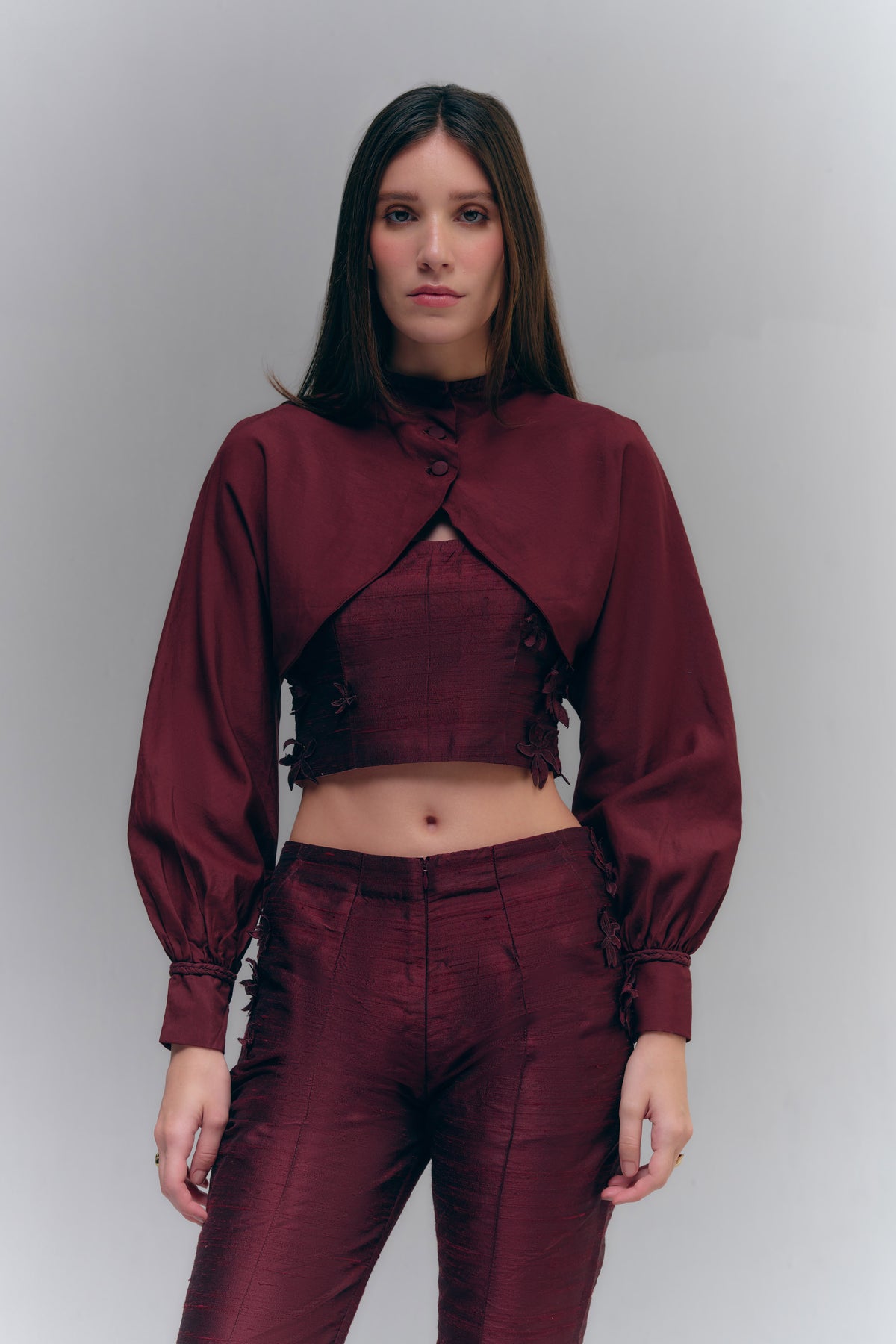 VEIL CAPE BOLERO - BURGUNDY WINE