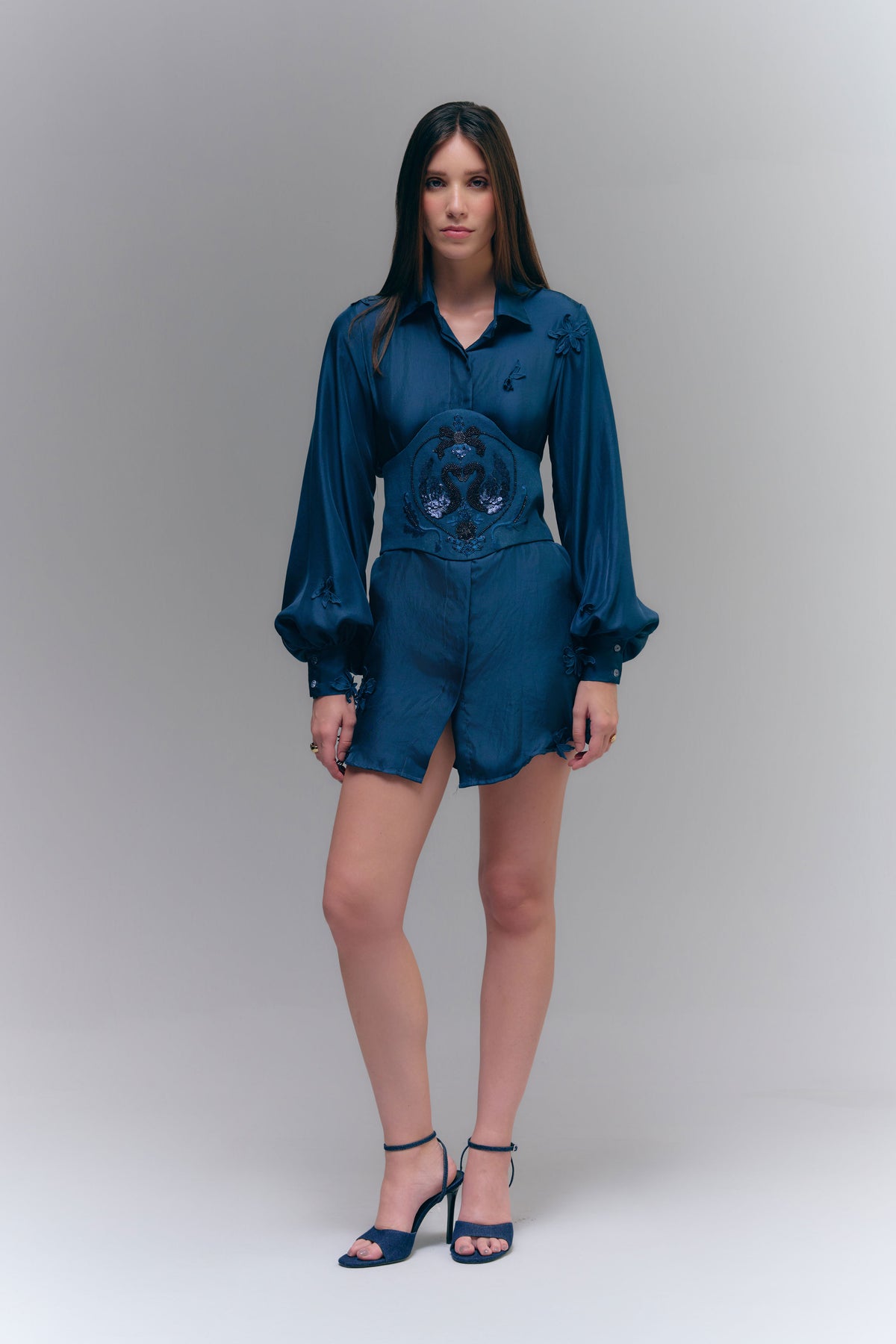 DIVINA AMO BELTED DRESS - SKY CAPTAIN