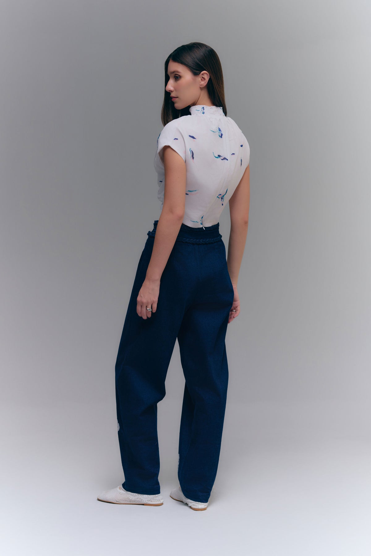 BRAID MOM PANTS - WASHED DENIM