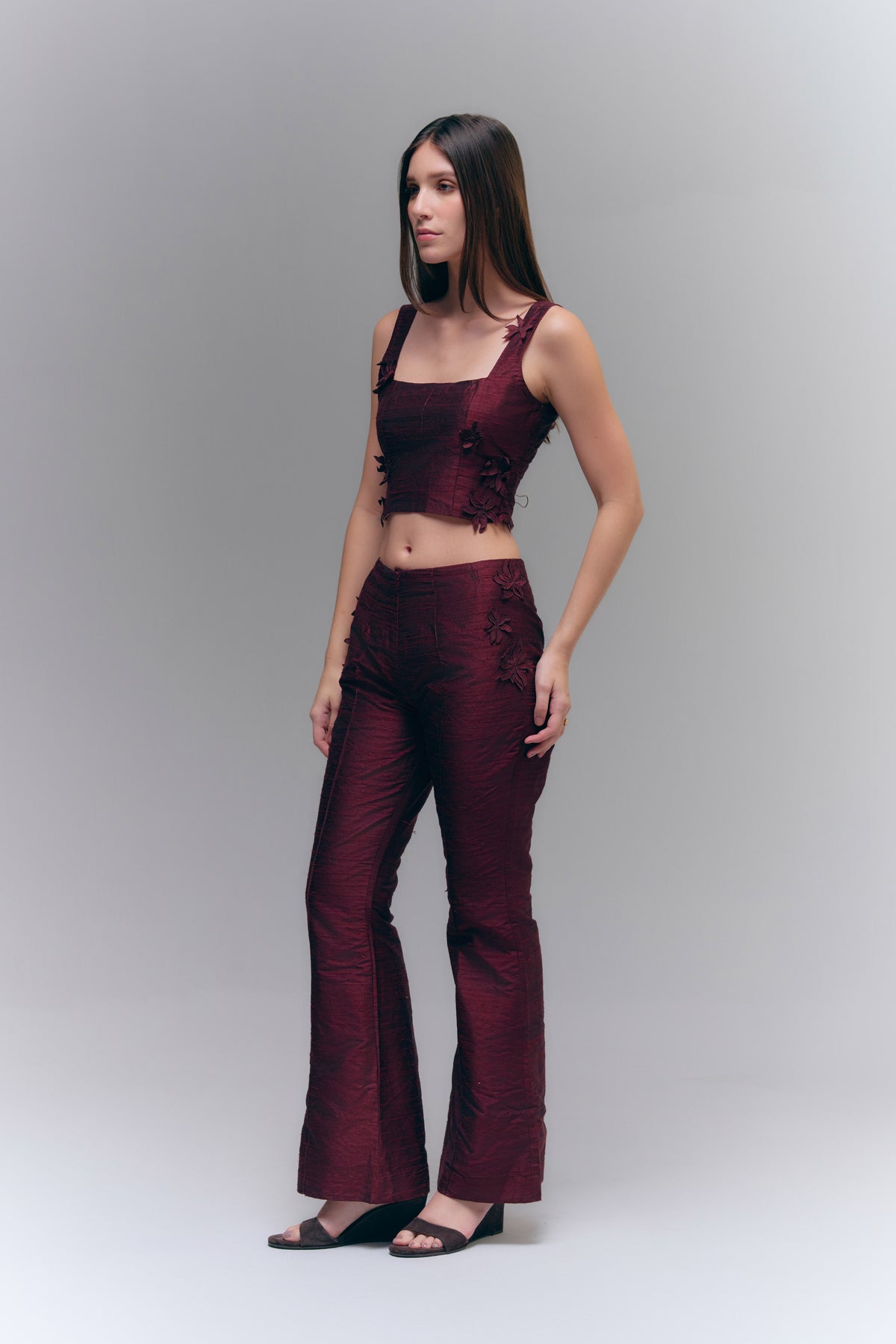 TARA FLARED PANTS - BURGUNDY WINE