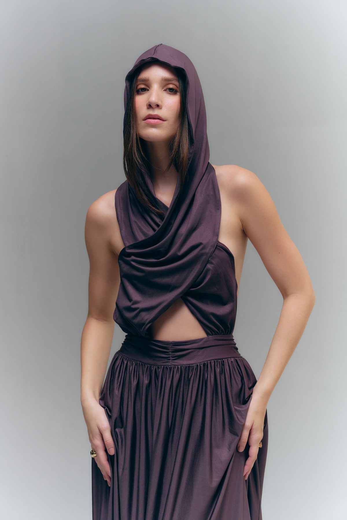 LUME HOODED DRESS - CHOCOLATE BROWN
