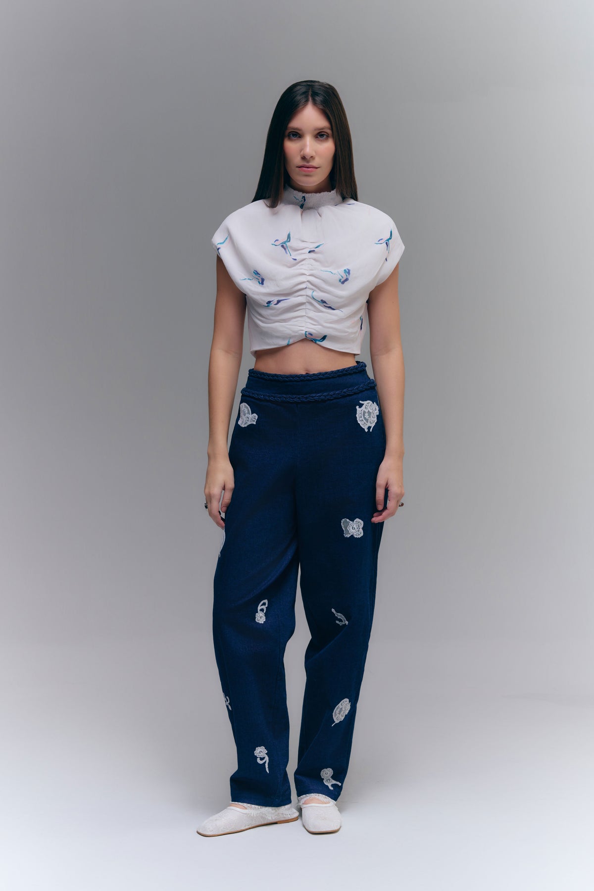 BRAID MOM PANTS - WASHED DENIM