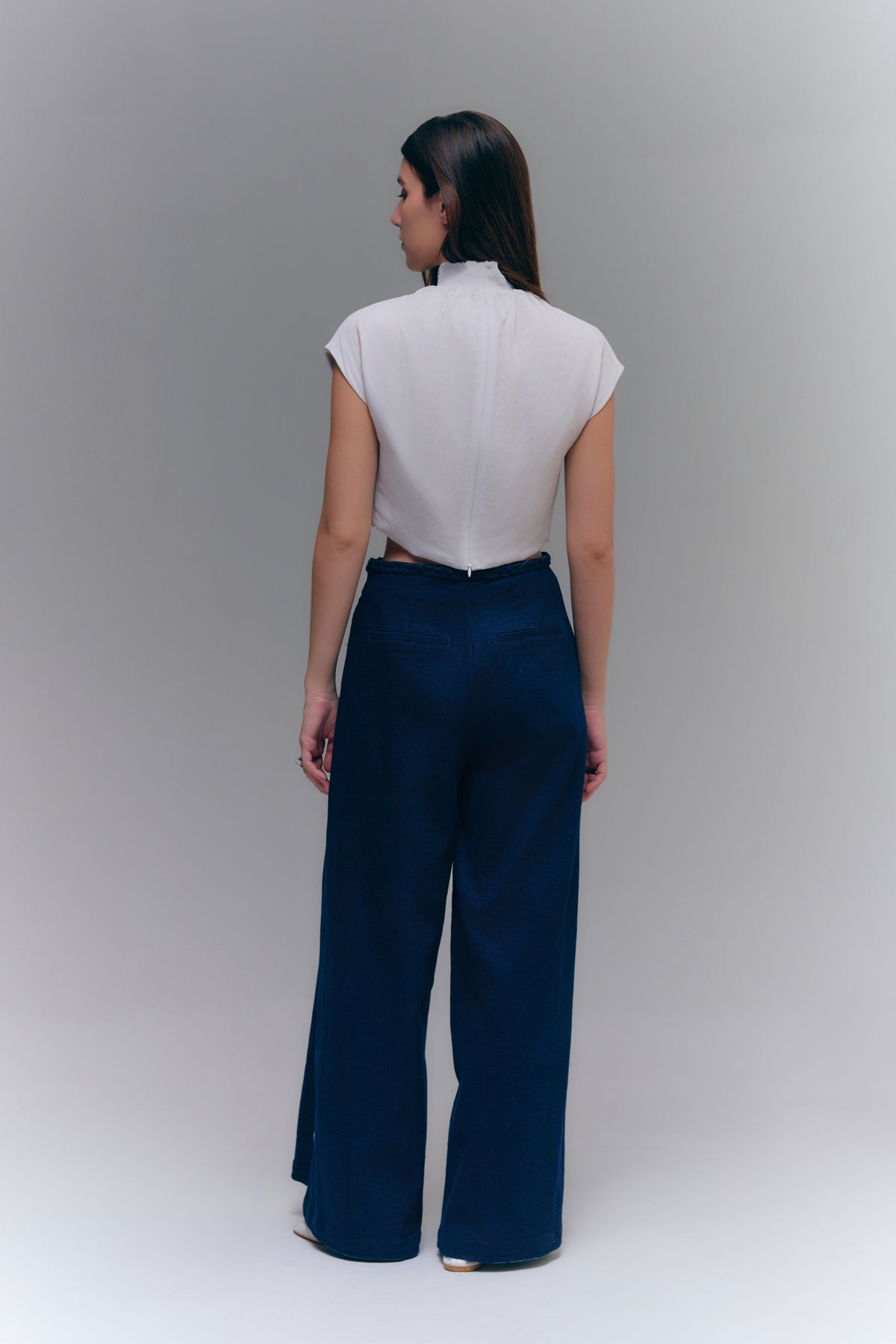 BRAID WIDE-LEG PANTS - WASHED DENIM