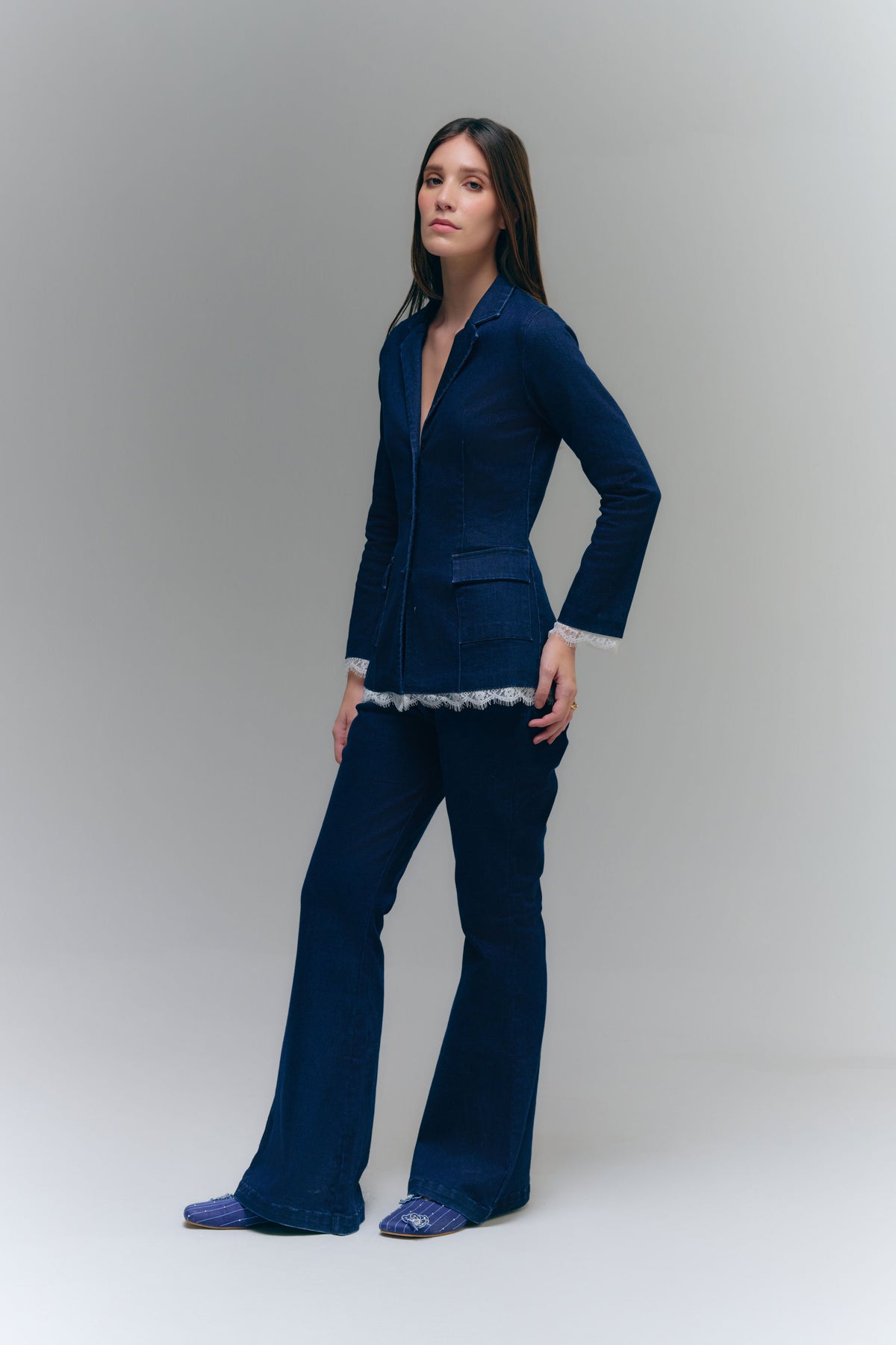 BRAID BOOTCUT PANTS - WASHED DENIM
