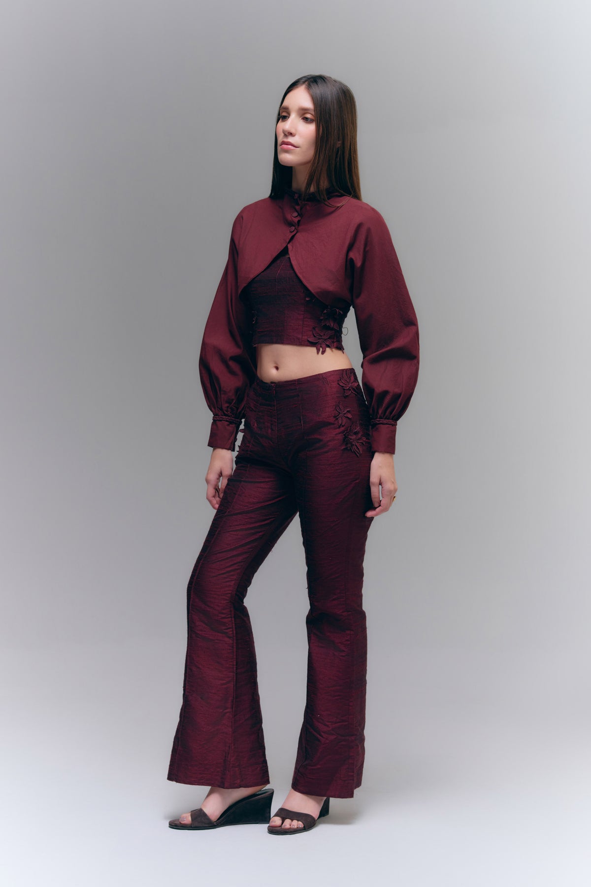 VEIL CAPE BOLERO - BURGUNDY WINE