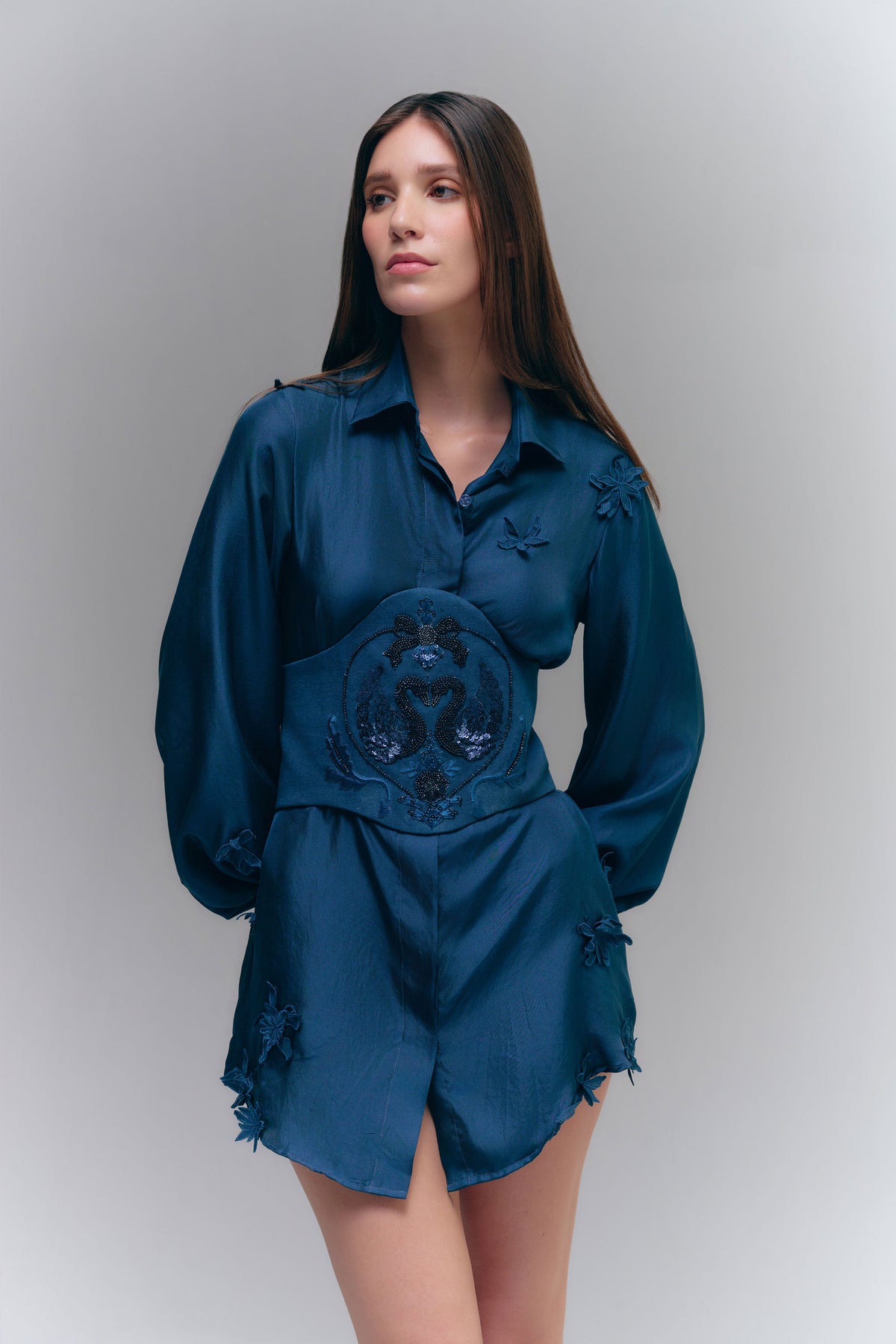 DIVINA AMO BELTED DRESS - SKY CAPTAIN