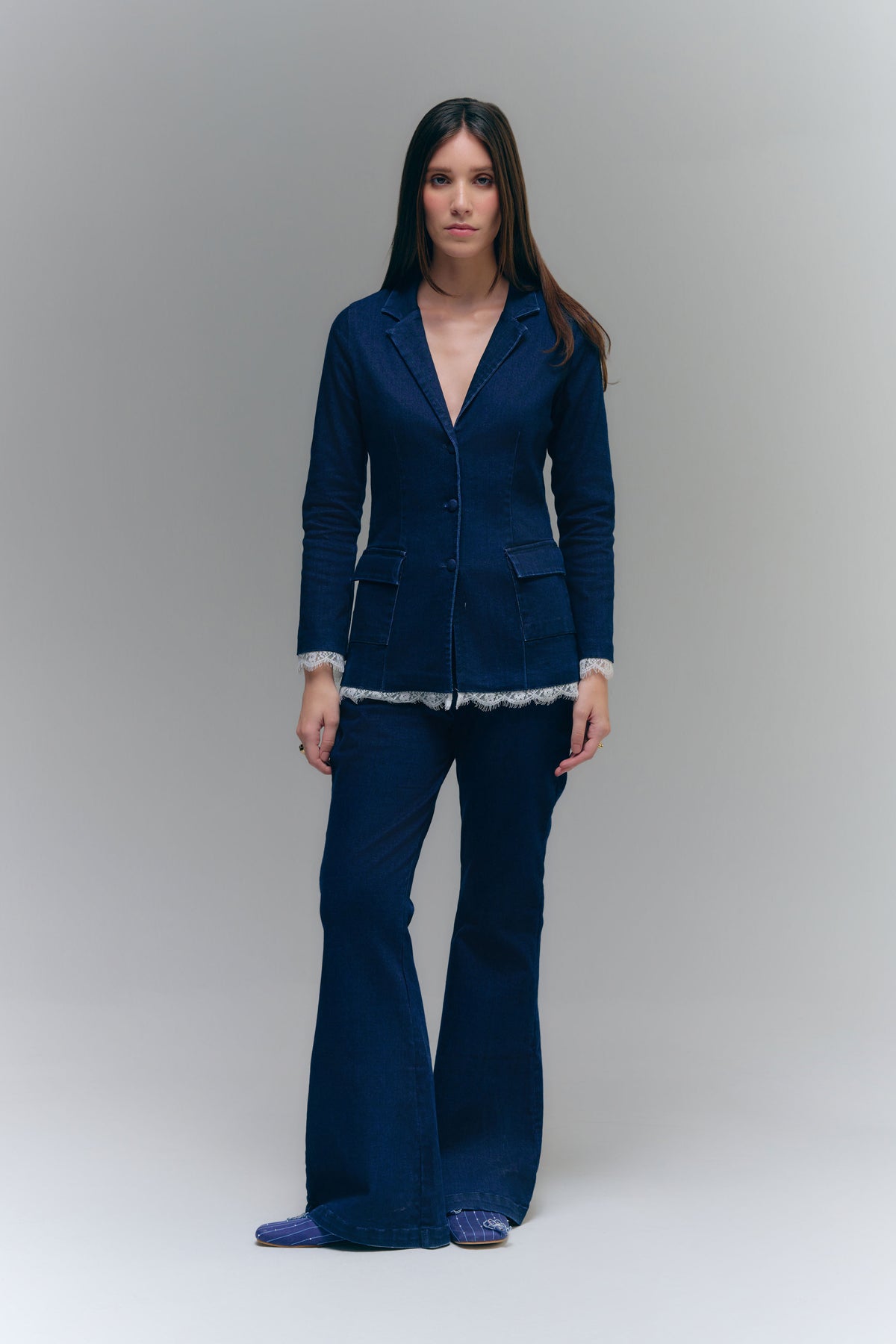 BRAID BOOTCUT PANTS - WASHED DENIM