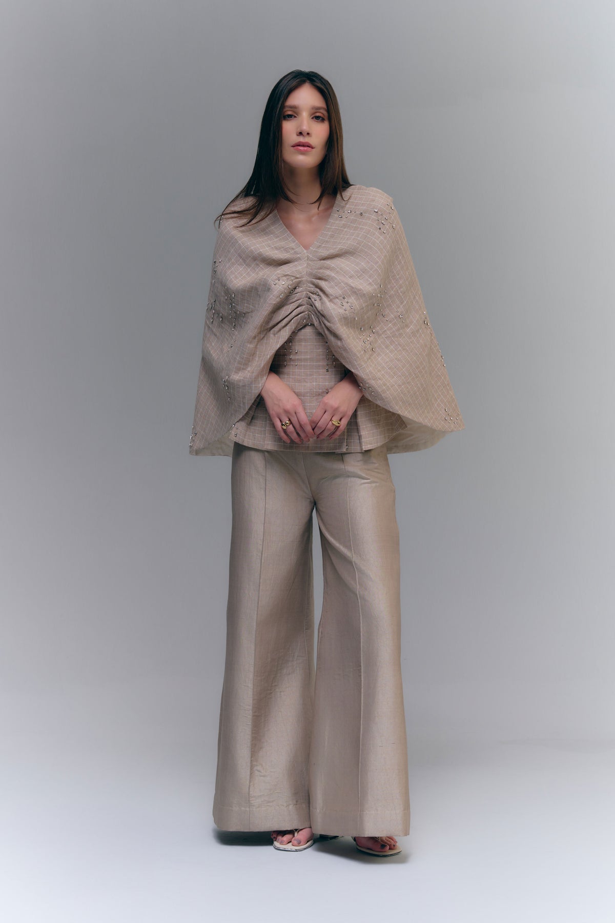 JAPA DRAPED CAPE - WARM TAUPE