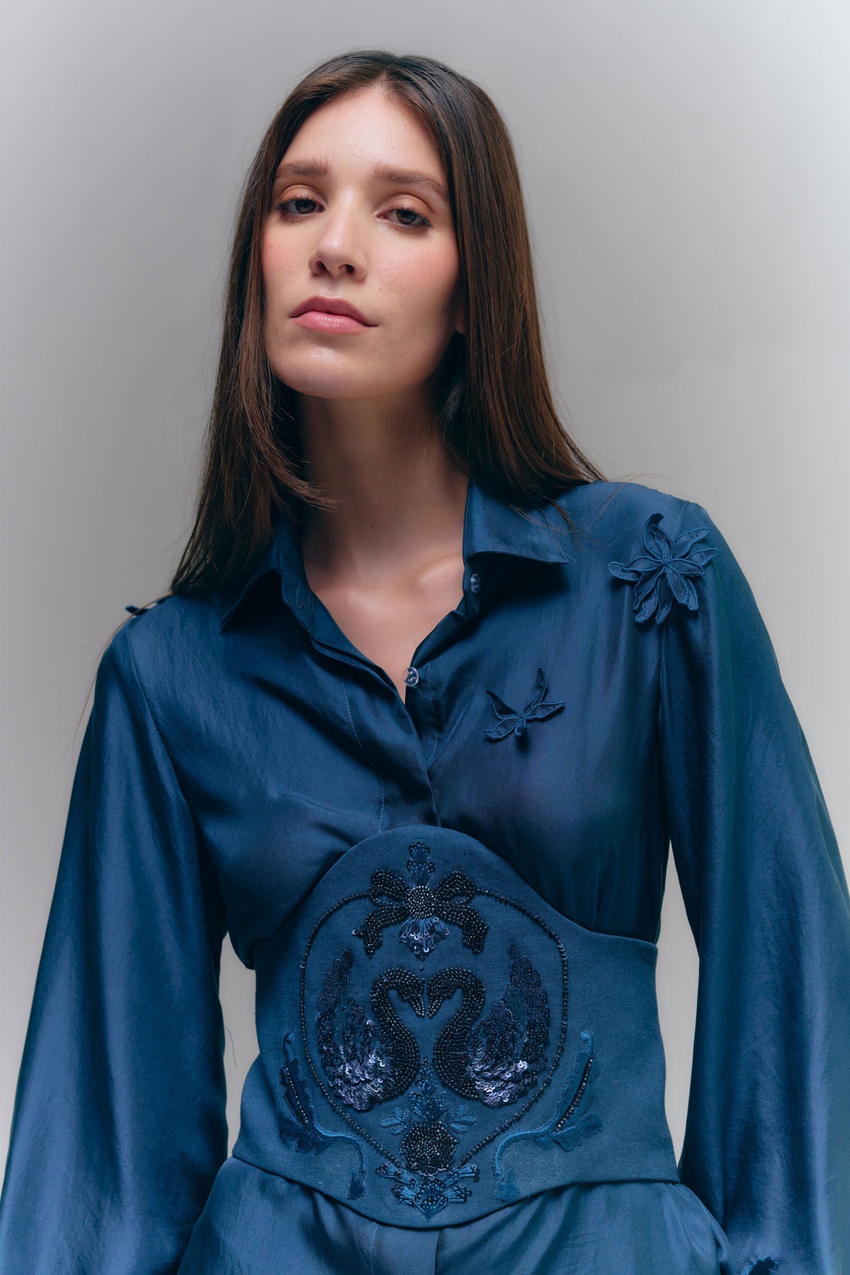 DIVINA AMO BELTED DRESS - SKY CAPTAIN