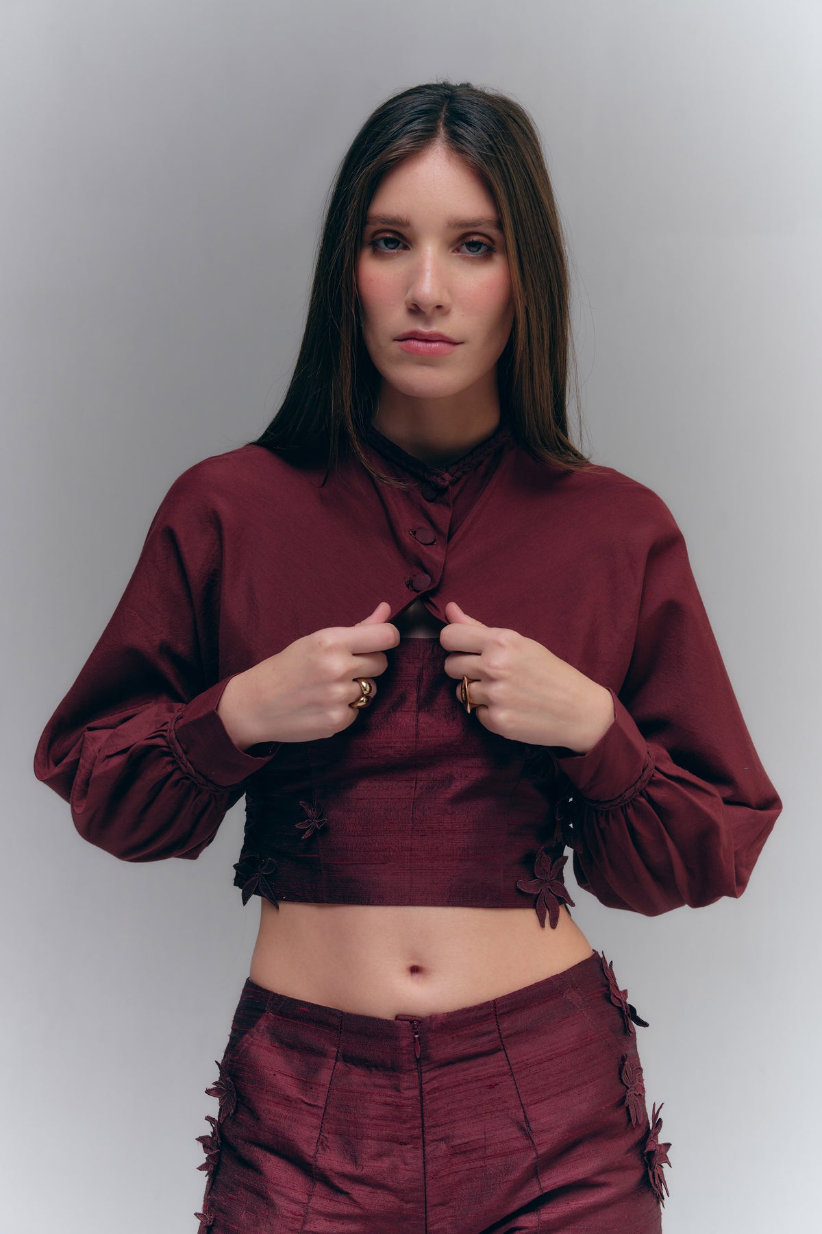 VEIL CAPE BOLERO - BURGUNDY WINE