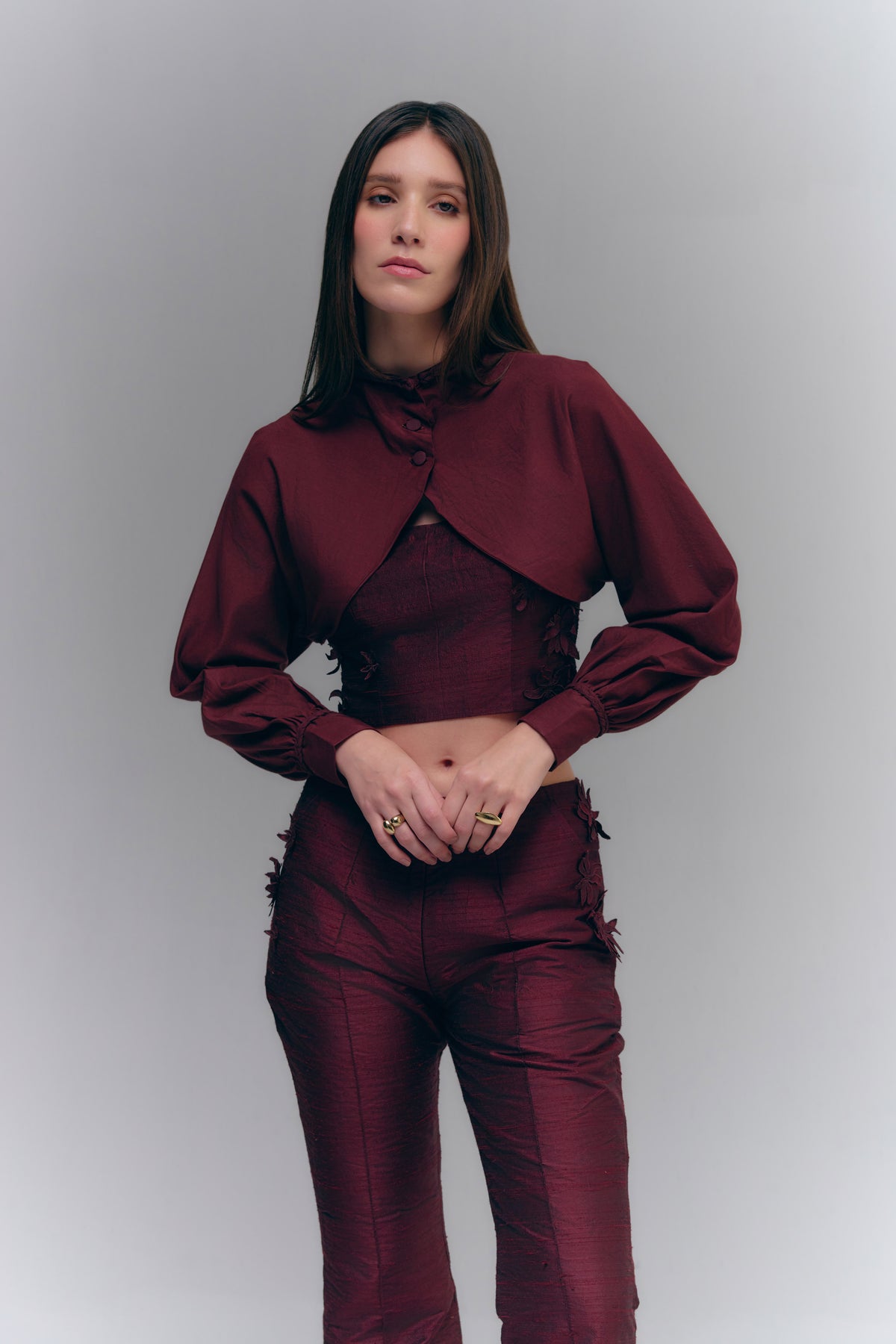 VEIL CAPE BOLERO - BURGUNDY WINE